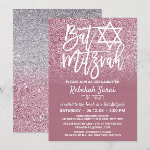 Invitación Purpurina Ombre Bat Mitzvah