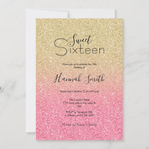 Invitación Purpurina Ombre color rosa dorado