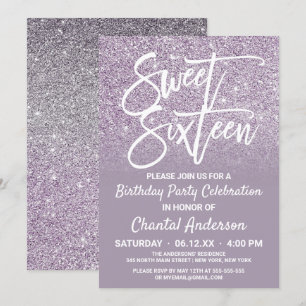 Invitación Purpurina Ombre Dusty Purple Gris Faux Dulce Dieci