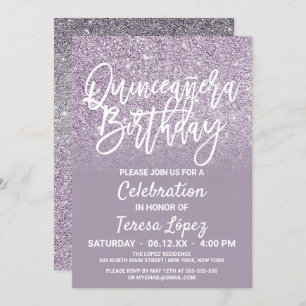 Invitación Purpurina Ombre Quinceañera