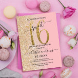 Invitación Purpurina Ombre Rosa Girly Moderno Ombre Dulce 16<br><div class="desc">Esta dulce y dulce moda de dieciséis años es perfecta para el día especial de tu hija adolescente. Cuenta con un purpurina dorado fino impreso en forma de imprenta brillante, grande, "16", encima de un sencillo encanto rosa y purpurina de imitación de oro en el fondo oscuro gradiente. Es sencillo,...</div>