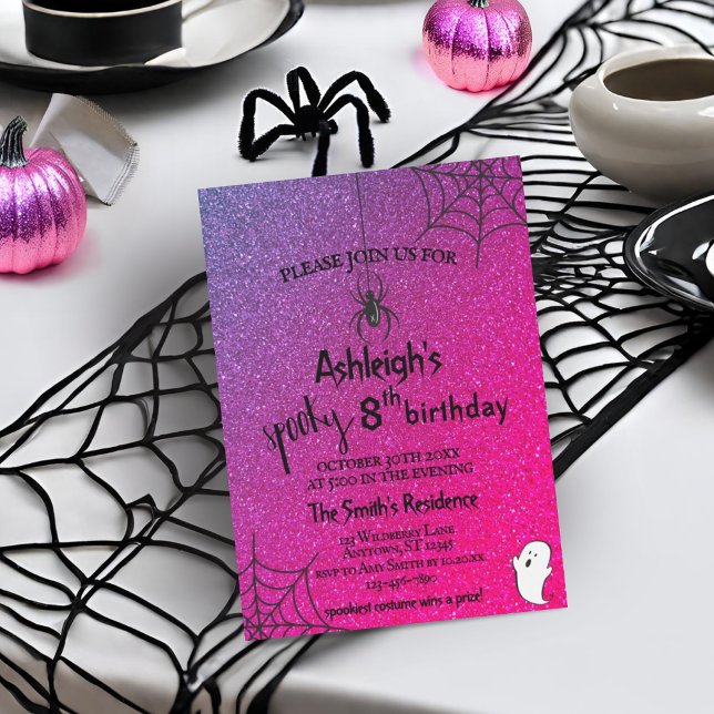 Invitación Purpurina Ombre Spider Glam Halloween Cumpleaños (Subido por el creador)