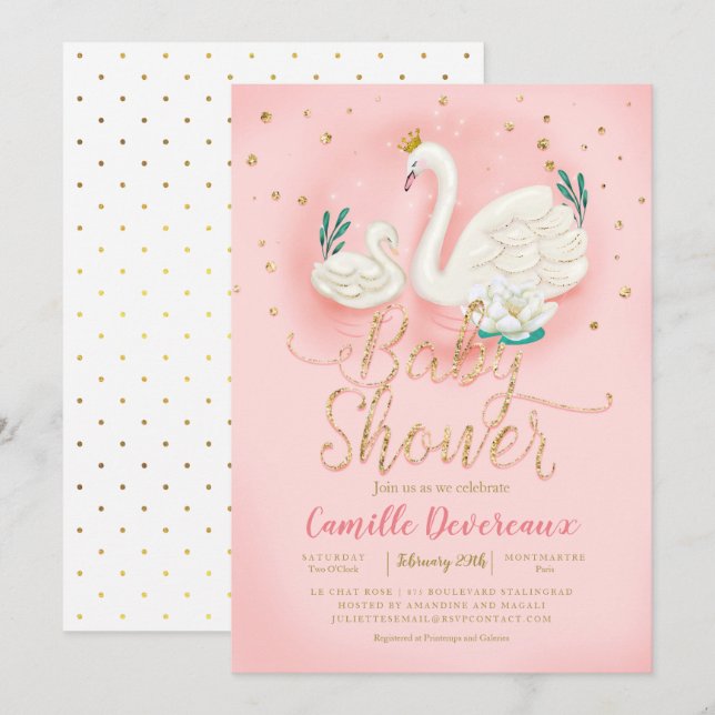 Invitación Purpurina Oro de yeso  rosado Baby Shower (Anverso / Reverso)