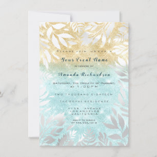 Invitación Purpurina Oro del Océano Azul Ombre Floral Sparkly