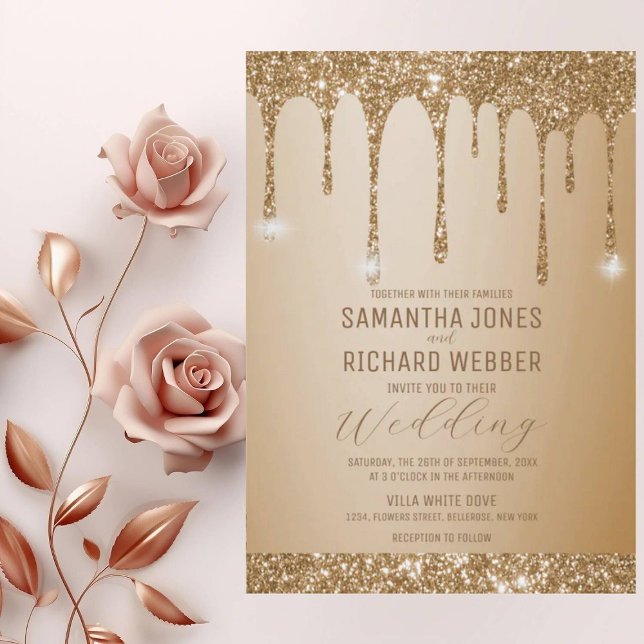Invitación Purpurina Oro Dris Champagne Boda Beige (Subido por el creador)