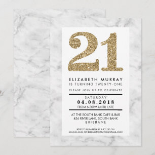 Invitación PURPURINA ORO NÚMERO 21 21ª INVITA simple mármol