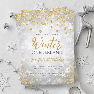 Invitación Purpurina Oro Plateado ONEDERLAND Primer cumpleaño