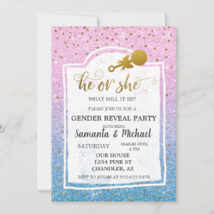 Invitación Purpurina Oro rosa Azul Ombre Azul  Oro Fiesta de