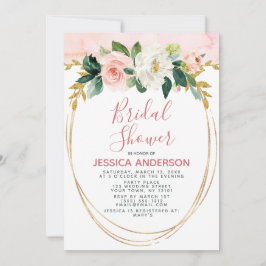 Invitación Purpurina Oro Rosa Floral Bridal Shower
