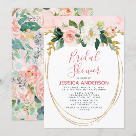Invitación Purpurina Oro Rosa Floral Bridal Shower