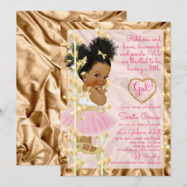 Invitación Purpurina Oro y Chica Rosado de la etnia Baby Show