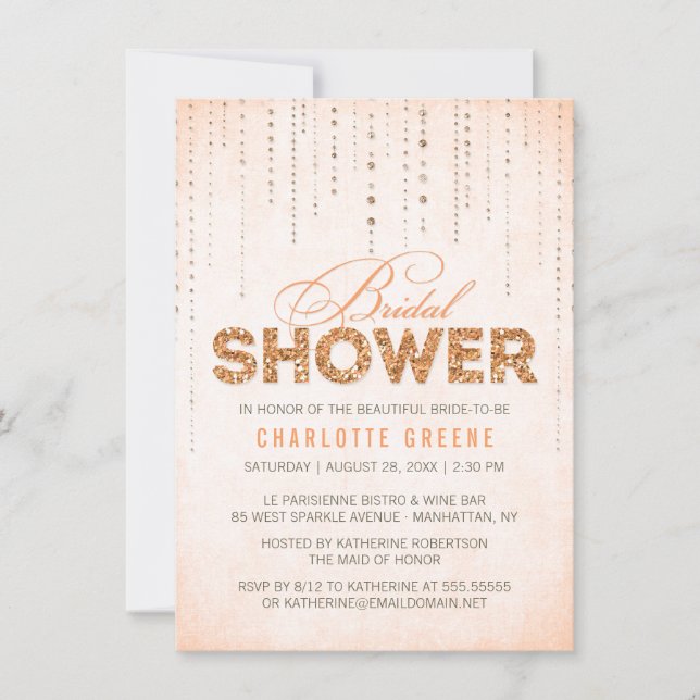 Invitación Purpurina Peach Look Bridal Shower - 4,5" x 6,25" (Anverso)