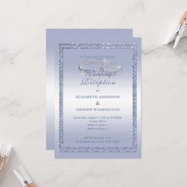 Invitación Purpurina Periwinkle, Recepción de Boda de Anillo  (Anverso/Reverso In Situ)