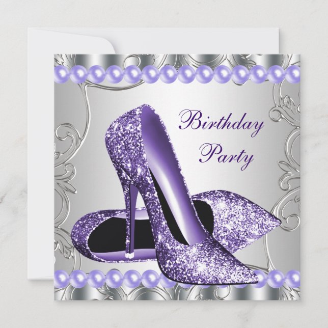 Invitación Purpurina Perlas Altos talones púrpura zapatos Cum (Anverso)