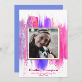 Invitación Purpurina Pintado Rosa y Púrpura Graduación De Par