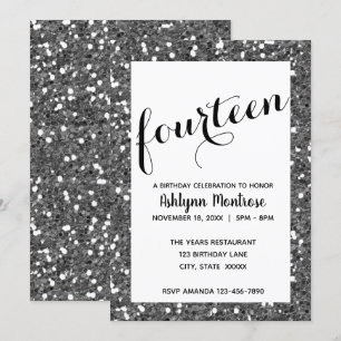 Invitación Purpurina Plata 14º cumpleaños
