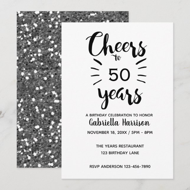 Invitación Purpurina Plata 50 Aniversario (Anverso / Reverso)