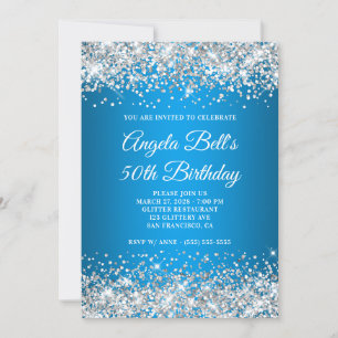 Invitación Purpurina Plata Azure Gradient 50 cumpleaños