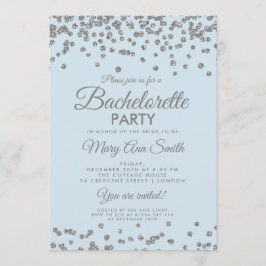 Invitación Purpurina Plata Bachelorette Confetti Ice Blu