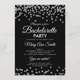 Invitación Purpurina Plata Bachelorette Party Confetti Black