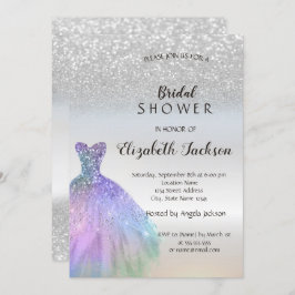 Invitación Purpurina Plata Bokeh, ducha de novia con vestidos