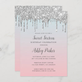 Invitación Purpurina Plata bonito Gradiente Dulce 16 Cumpleañ