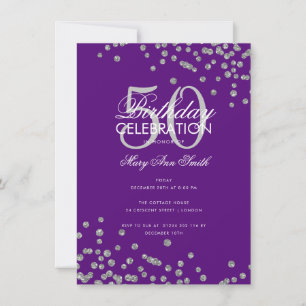 Invitación Purpurina Plata de Cumpleaños Presupuesto Confetti