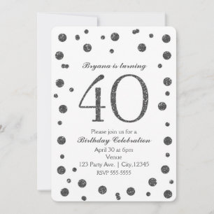 Invitación Purpurina Plata Dots 40th 40 Birthday Party