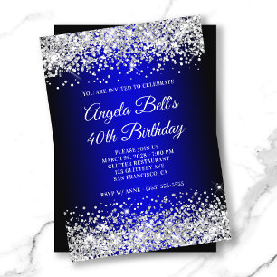 Invitación Purpurina Plata Gradiente azul negro 40 cumpleaños