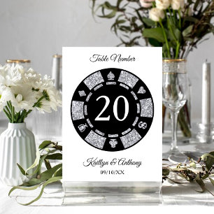 Invitación Purpurina Plata Monograma Poker Chip Casino Boda