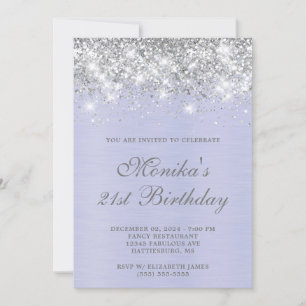Invitación Purpurina Plata Morado Metalizado Negrita 21 Cumpl