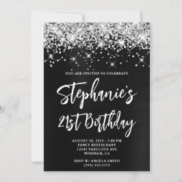 Invitación Purpurina Plata Ombre Negro Negrita 21 cumpleaños