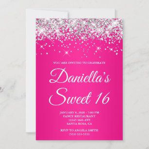 Invitación Purpurina Plata Ombre Rosado Caliente Dulce 16