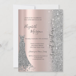 Invitación Purpurina Plata Vestido de diamante Rosa Dulce de 