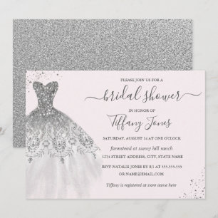 Invitación Purpurina plateado Boda vestida con ducha de novia
