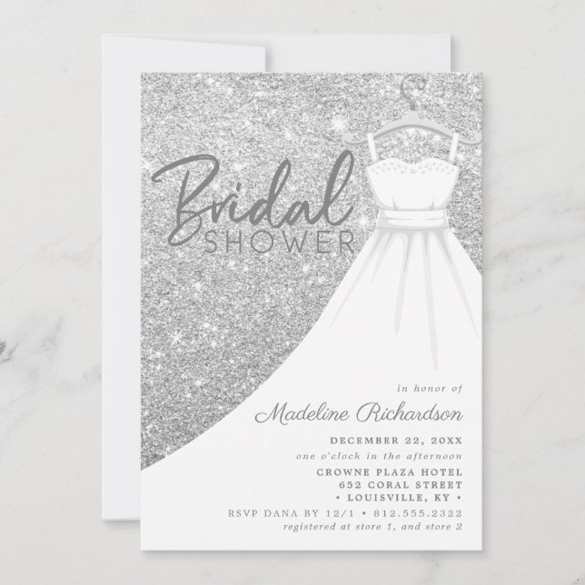 Invitación Purpurina plateado Boda vestir Moda ducha de novia (Anverso)