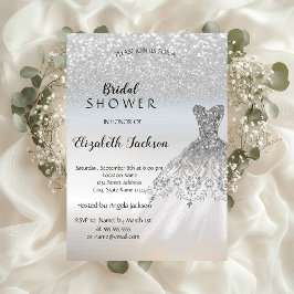 Invitación Purpurina plateado Bokeh Vestido Bridal Shower