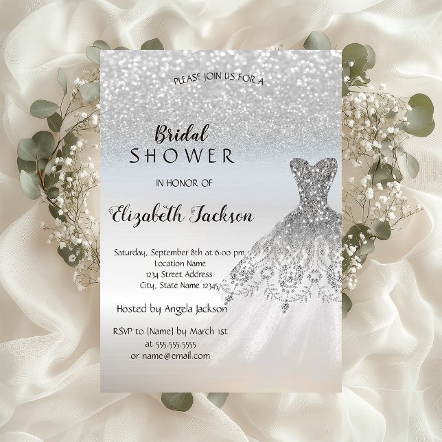 Invitación Purpurina plateado Bokeh Vestido Bridal Shower (Subido por el creador)