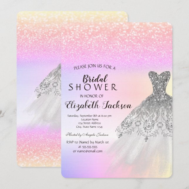 Invitación Purpurina plateado Bokeh Vestido Ombre Bridal Show (Anverso / Reverso)