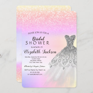 Invitación Purpurina plateado Bokeh Vestido Ombre Bridal Show