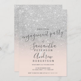 Invitación purpurina plateado: compromiso de escritura rosa r