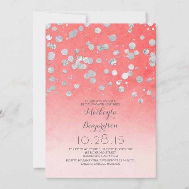 Invitación purpurina plateado confetti ducha de novia rosa de (Anverso)