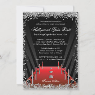 Invitación Purpurina plateado de alfombra roja de Hollywood G