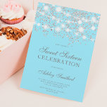 Invitación Purpurina plateado destella hielo azul dulce dieci<br><div class="desc">Moderna moda de bonito y elegante ducha purpurina de plata y luces de cuerda blancas con el bloque de color azul hielo Invitación a la fiesta de 16 cumpleaños Sweet .</div>