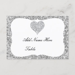 Invitación Purpurina plateado Diamond Heart Table Place Card
