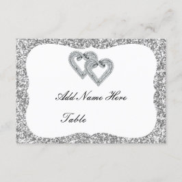 Invitación Purpurina plateado Diamond Hearts Table Place Card