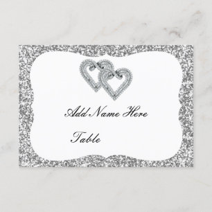 Invitación Purpurina plateado Diamond Hearts Table Place Card