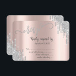 Invitación Purpurina plateado Drin Bat Mitzvah RSVP<br><div class="desc">Elegante purpurina plateado gotea sobre un rosa de fondo dorado.</div>