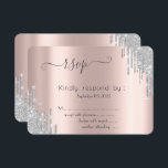 Invitación Purpurina plateado Drin Bat Mitzvah RSVP<br><div class="desc">Elegante purpurina plateado gotea sobre un rosa de fondo dorado.</div>