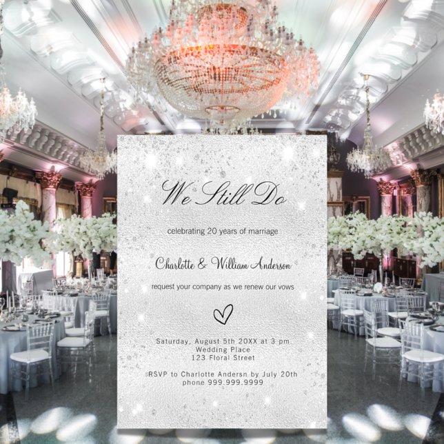 Invitación Purpurina plateado elegante boda de renovación de  (Subido por el creador)